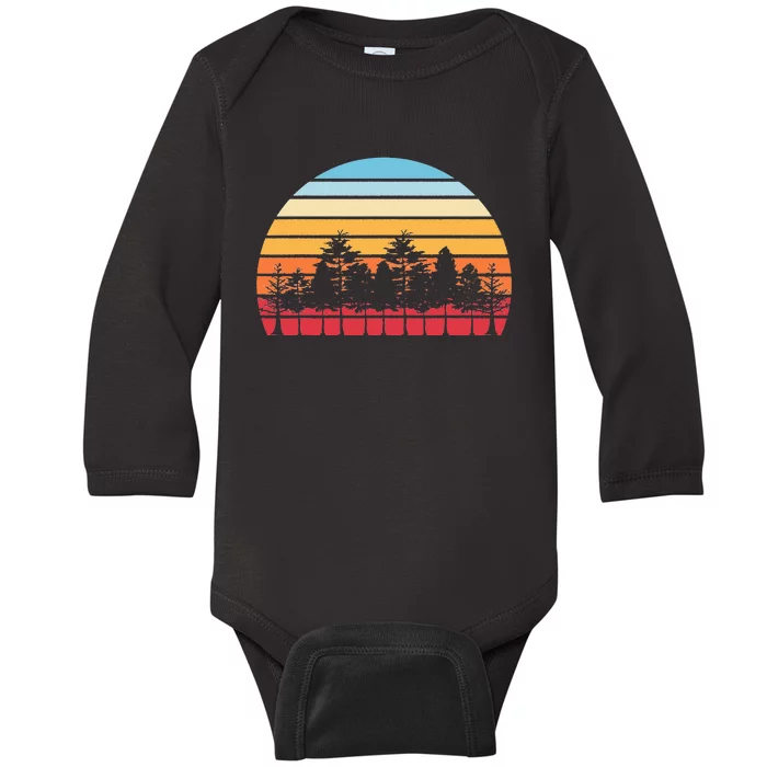 Retro Nature Wildlife Trees Outdoors Wild Forest Baby Long Sleeve Bodysuit