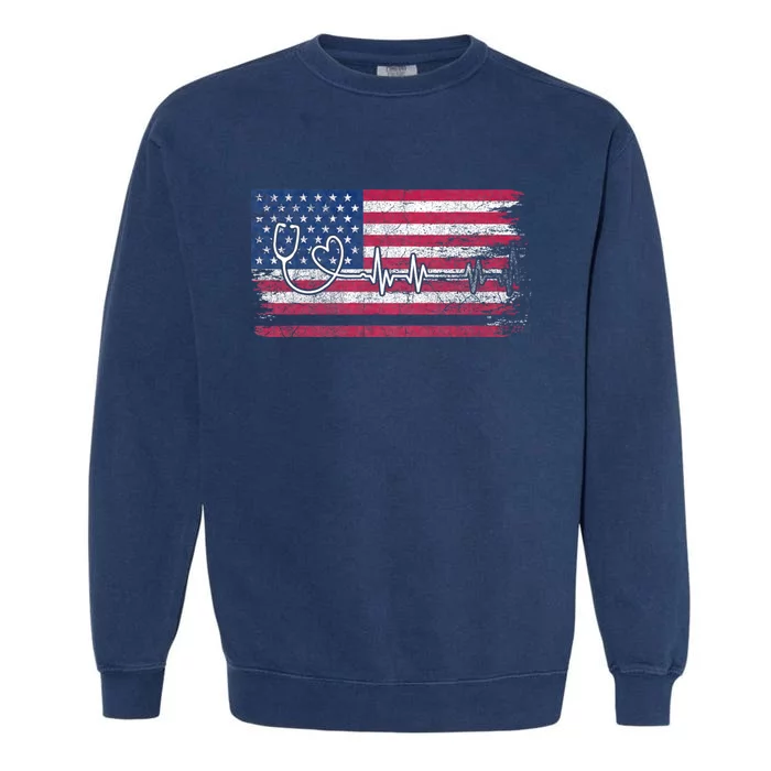 Rn Nurses Week For Er Nurse American Flag Nurse Garment-Dyed Sweatshirt