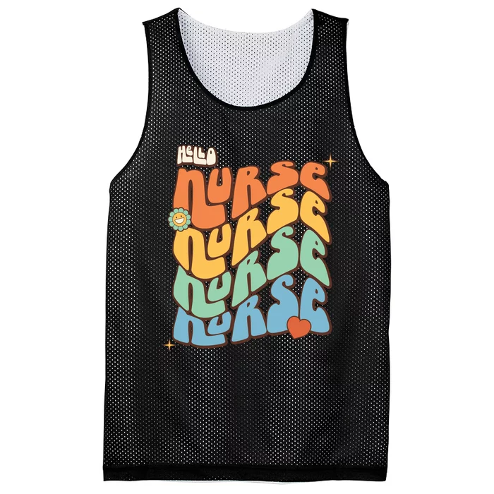 Retro Nurse Wavy Words Nursing School Mesh Reversible Basketball Jersey Tank