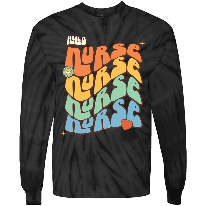 Retro Nurse Wavy Words Nursing School Tie-Dye Long Sleeve Shirt