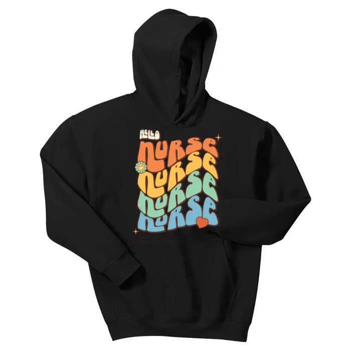 Retro Nurse Wavy Words Nursing School Kids Hoodie