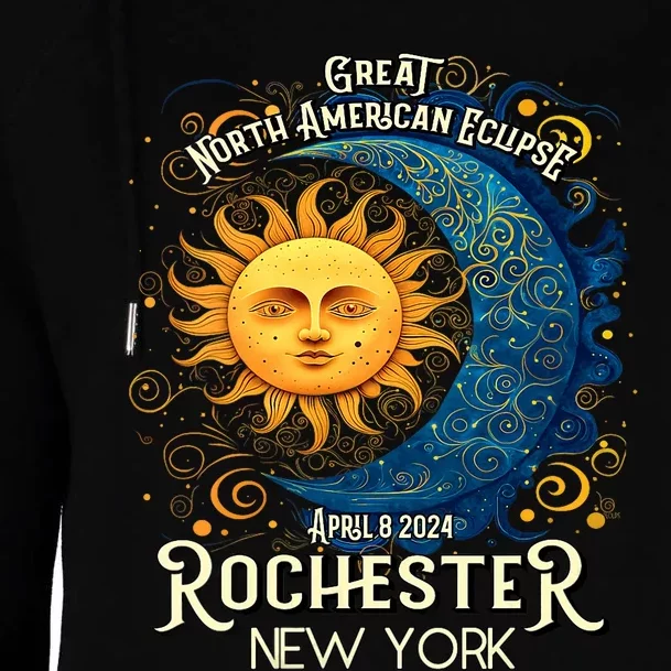 Rochester New York 2024 Total Solar Eclipse April 8 Souvenir Womens Funnel Neck Pullover Hood