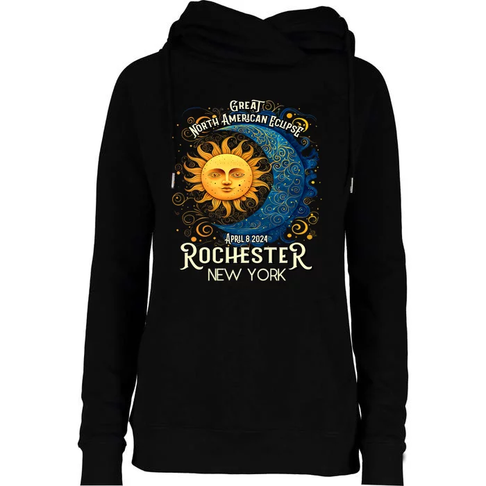 Rochester New York 2024 Total Solar Eclipse April 8 Souvenir Womens Funnel Neck Pullover Hood