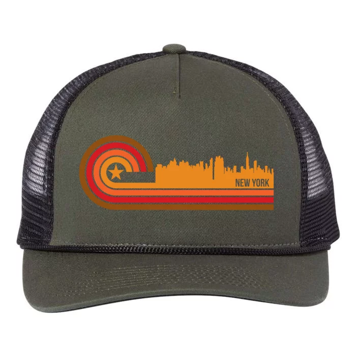 Retro New York City Cityscape New York Ny Skyline Retro Rope Trucker Hat Cap