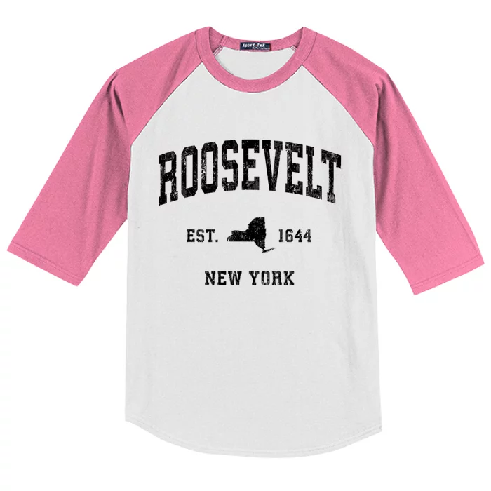 Roosevelt New York Ny Vintage Athletic Sports Kids Colorblock Raglan Jersey