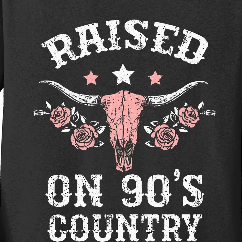 Raised On 90S Country Southern Western Cowgirl Kids Long Sleeve Shirt