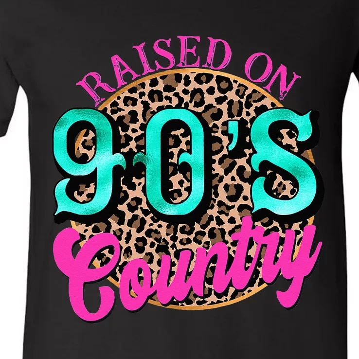 Raised on 90's Country Retro Music Leopard Cow Funny V-Neck T-Shirt