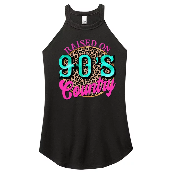 Raised on 90's Country Retro Music Leopard Cow Funny Women’s Perfect Tri Rocker Tank