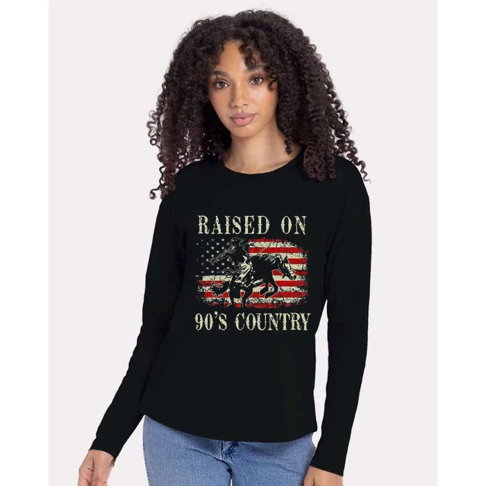 Raised On 90S Country Cowboy Riding Horse Womens Cotton Relaxed Long Sleeve T-Shirt