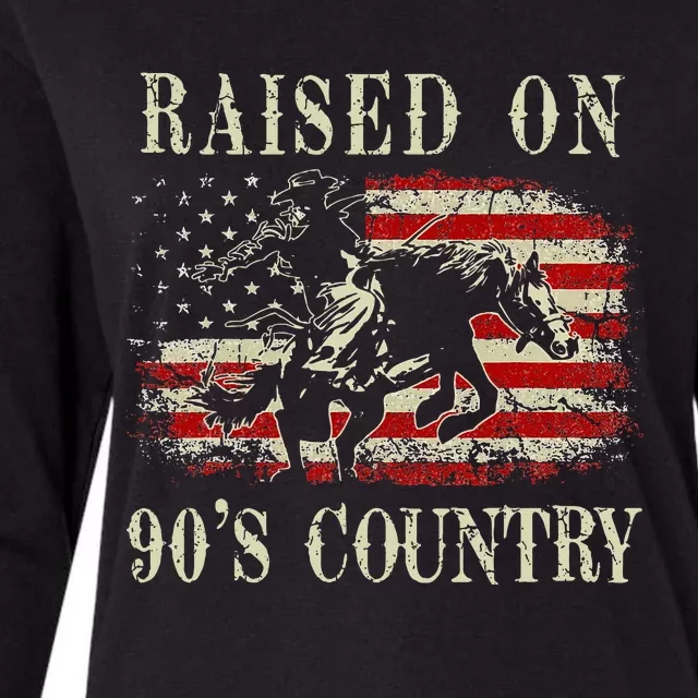 Raised On 90S Country Cowboy Riding Horse Womens Cotton Relaxed Long Sleeve T-Shirt