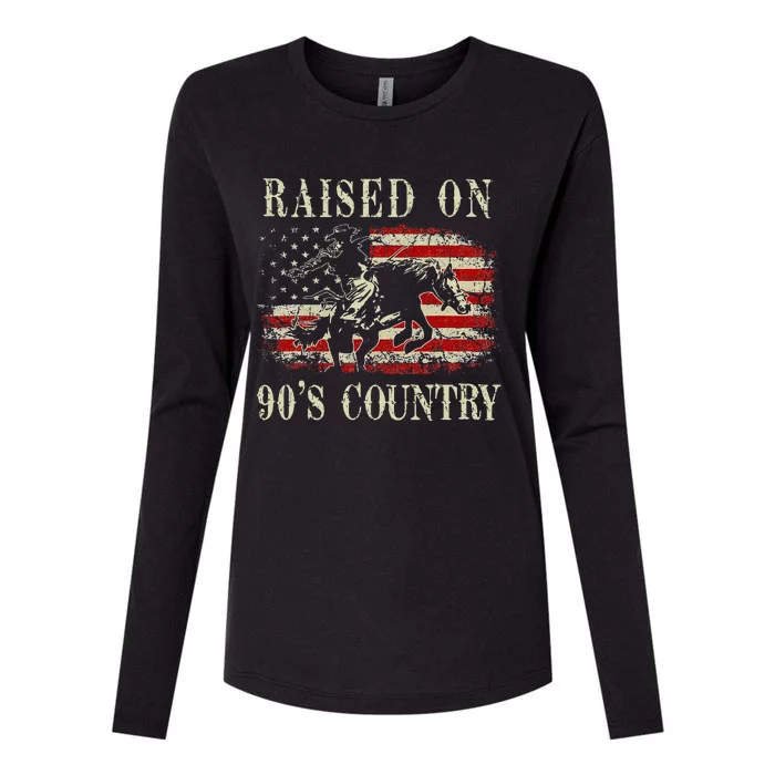 Raised On 90S Country Cowboy Riding Horse Womens Cotton Relaxed Long Sleeve T-Shirt