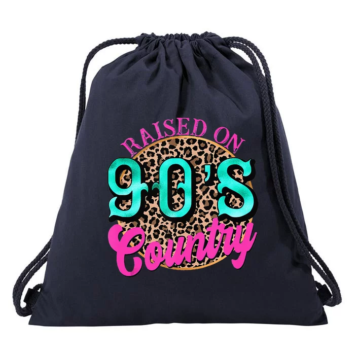 Raised On 90s Country Retro Music Leopard Cow Girl Funny Drawstring Bag