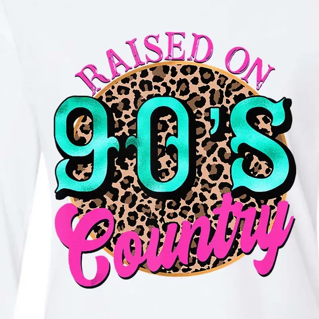 Raised On 90s Country Retro Music Leopard Cow Girl Funny Womens Cotton Relaxed Long Sleeve T-Shirt