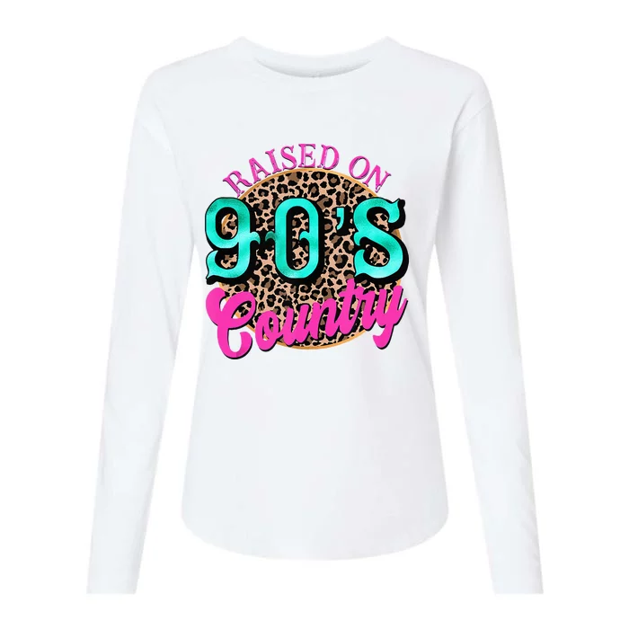 Raised On 90s Country Retro Music Leopard Cow Girl Funny Womens Cotton Relaxed Long Sleeve T-Shirt