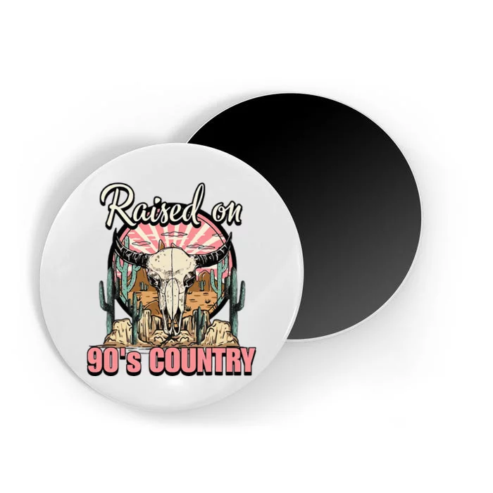 Raised On 90S Country Music Bull Skull Western Magnet