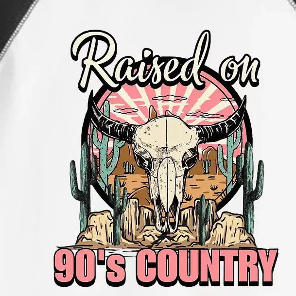 Raised On 90S Country Music Bull Skull Western Toddler Fine Jersey T-Shirt