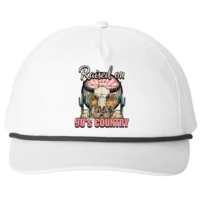 Raised On 90S Country Music Bull Skull Western Snapback Five-Panel Rope Hat