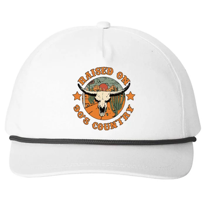 Raised On 90s Country Cow Skull Southern Western Snapback Five-Panel Rope Hat