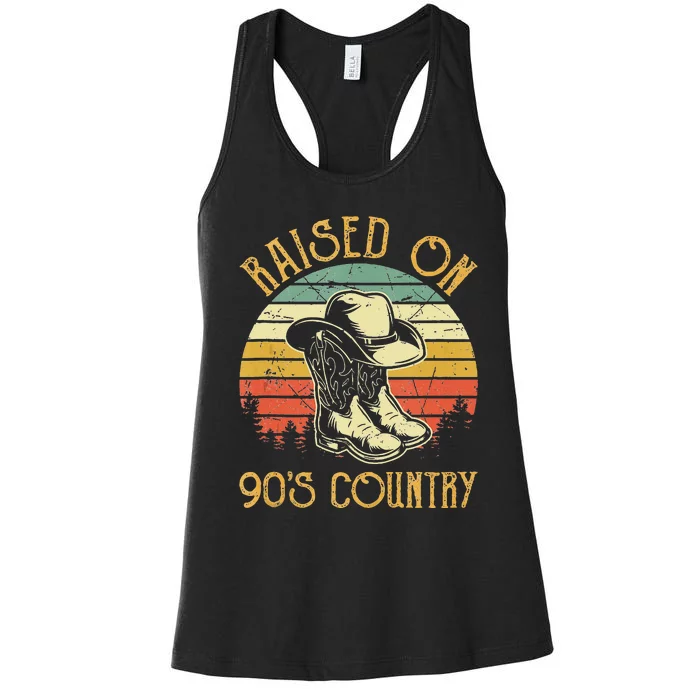 Raised On 90s Country Music Vintage Cowgirl Western Women's Racerback Tank