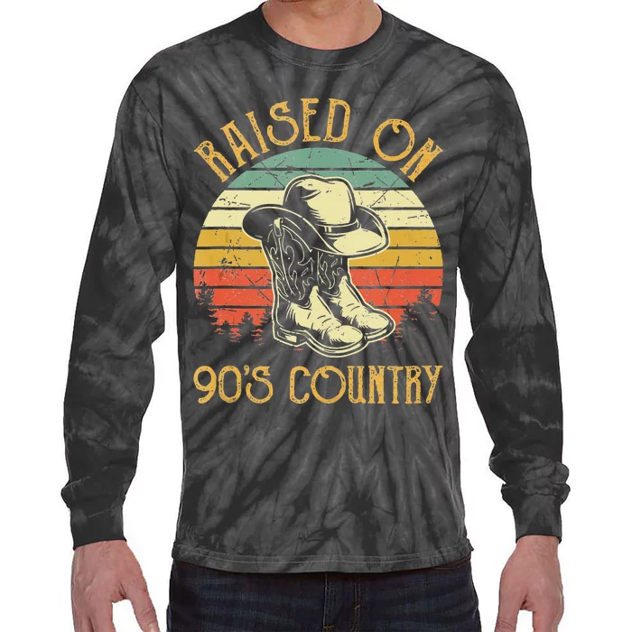 Raised On 90s Country Music Vintage Cowgirl Western Tie-Dye Long Sleeve Shirt