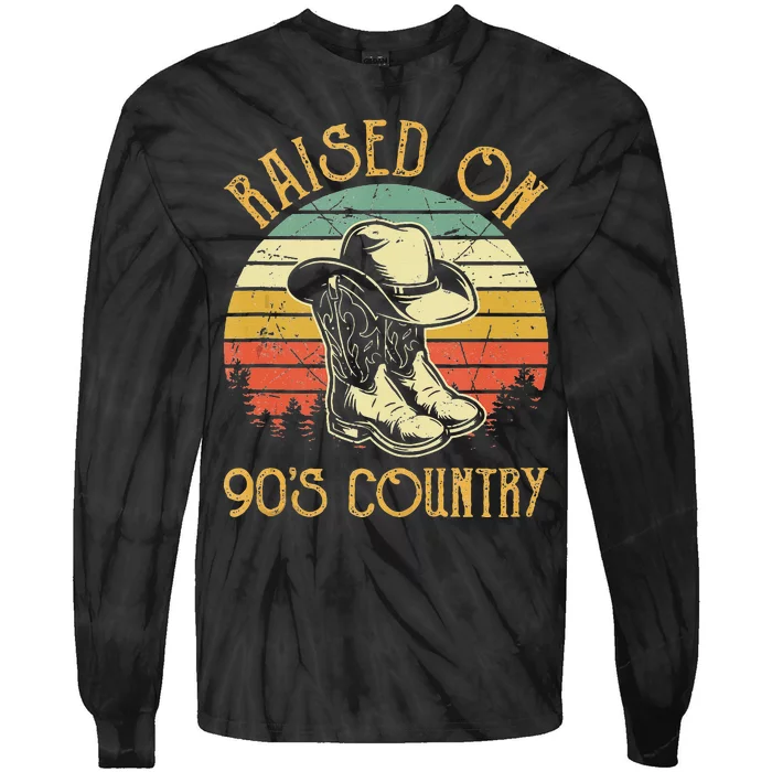 Raised On 90s Country Music Vintage Cowgirl Western Tie-Dye Long Sleeve Shirt