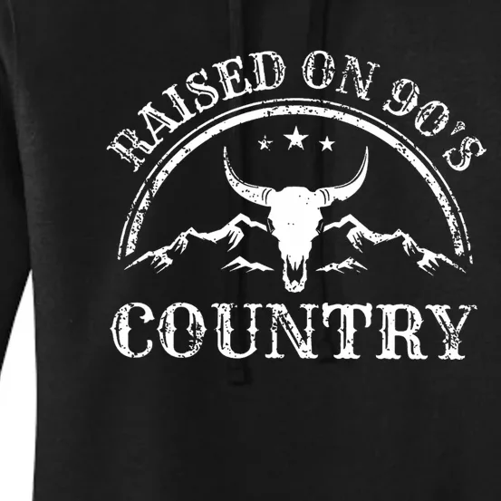 Raised On 90S Country Music Bull Skull Western Women's Pullover Hoodie