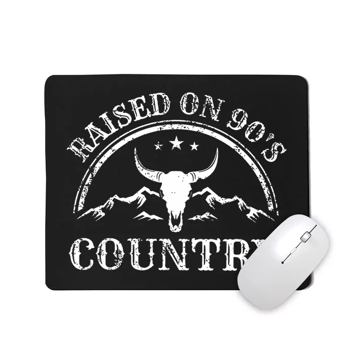 Raised On 90S Country Music Bull Skull Western Mousepad