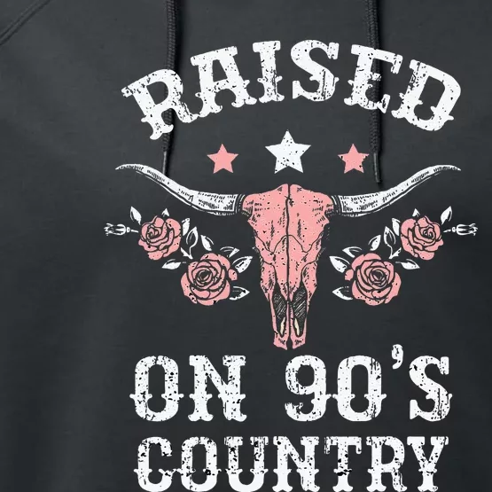 Raised On 90S Country Southern Western Cow Performance Fleece Hoodie