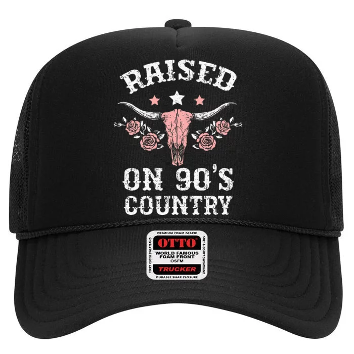 Raised On 90S Country Southern Western Cow High Crown Mesh Trucker Hat