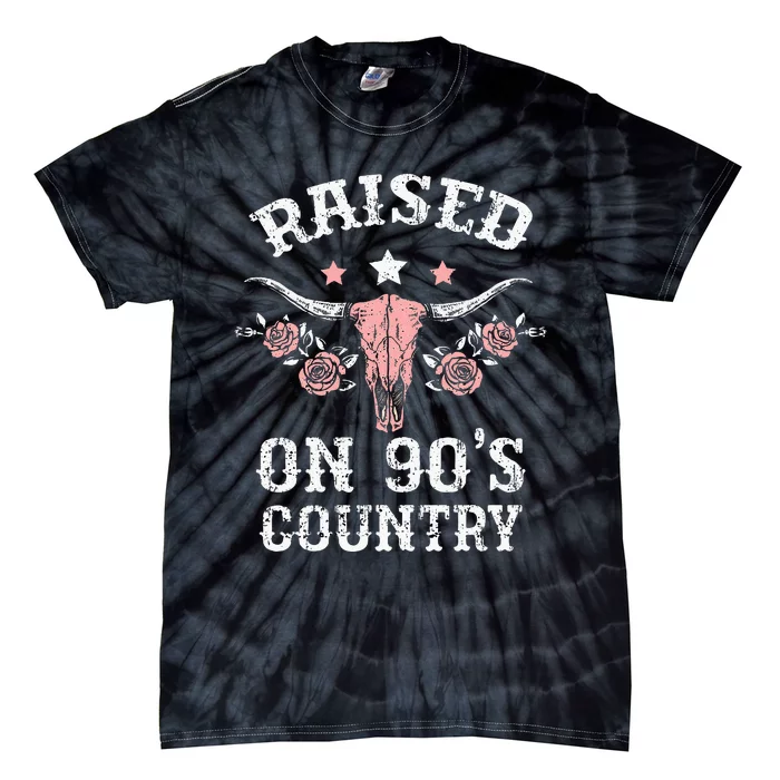 Raised On 90S Country Southern Western Cow Tie-Dye T-Shirt