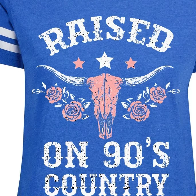 Raised On 90S Country Southern Western Cow Enza Ladies Jersey Football T-Shirt