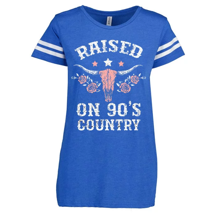 Raised On 90S Country Southern Western Cow Enza Ladies Jersey Football T-Shirt