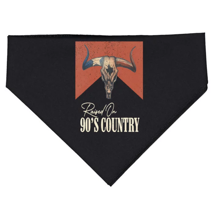 Raised On 90's Country Music Vintage Bull Skull Western Life USA-Made Doggie Bandana