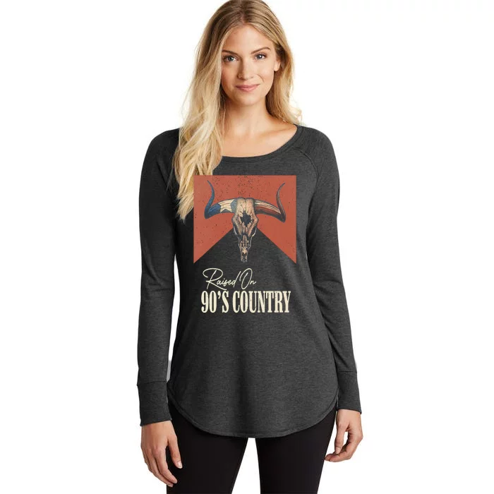 Raised On 90's Country Music Vintage Bull Skull Western Life Women's Perfect Tri Tunic Long Sleeve Shirt