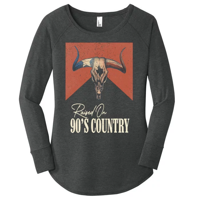 Raised On 90's Country Music Vintage Bull Skull Western Life Women's Perfect Tri Tunic Long Sleeve Shirt