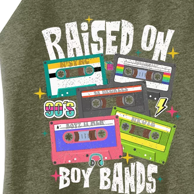 Raised On 90s Boy Bands Cassette Tape Retro Women’s Perfect Tri Rocker Tank