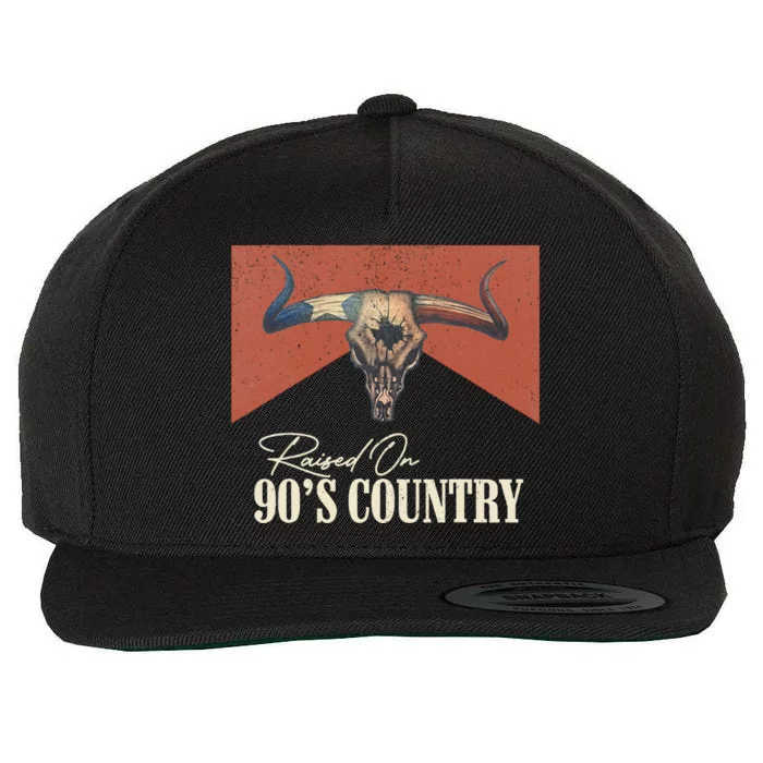 Raised On 90S Country Music Vintage Bull Skull Western Life Wool Snapback Cap