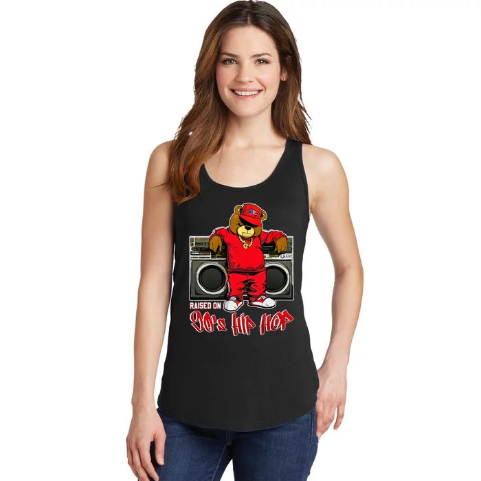 Raised On 90s Hip Hop Anniversary Teddy Bear Graffiti Rap Ladies Essential Tank