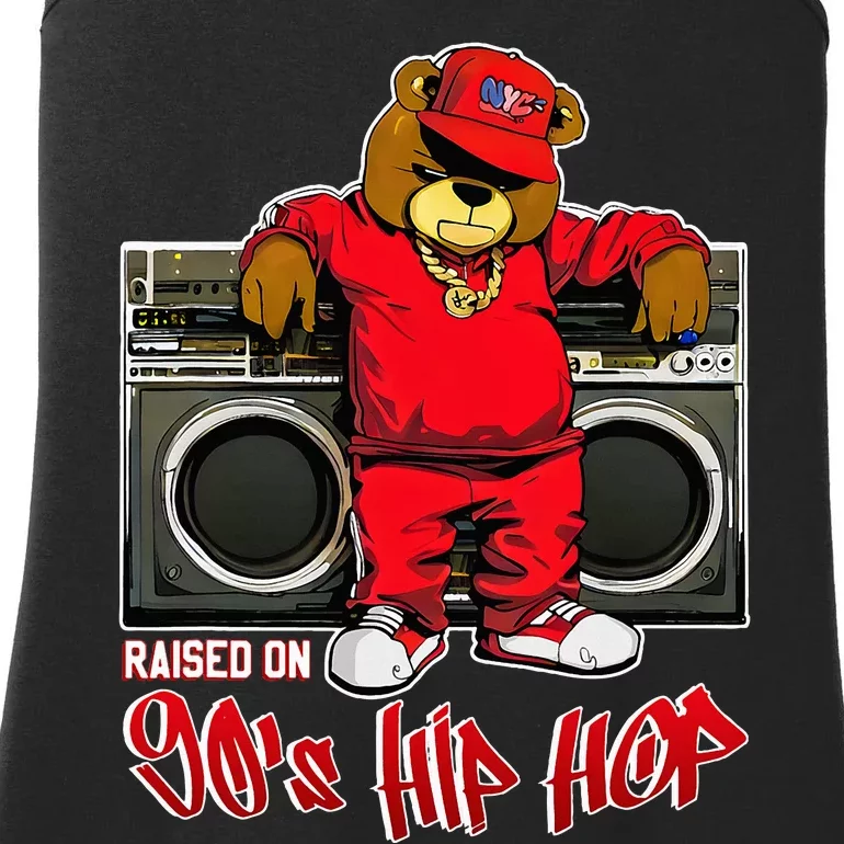 Raised On 90s Hip Hop Anniversary Teddy Bear Graffiti Rap Ladies Essential Tank