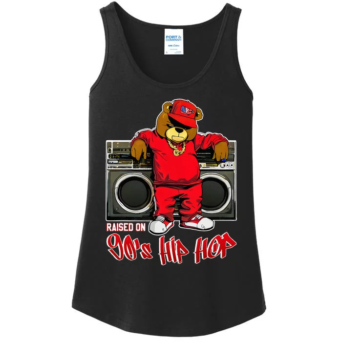 Raised On 90s Hip Hop Anniversary Teddy Bear Graffiti Rap Ladies Essential Tank