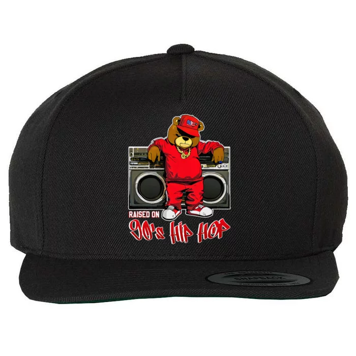 Raised On 90s Hip Hop Anniversary Teddy Bear Graffiti Rap Wool Snapback Cap