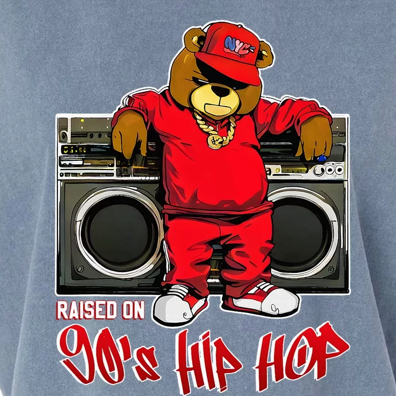 Raised On 90s Hip Hop Anniversary Teddy Bear Graffiti Rap Garment-Dyed Women's Muscle Tee