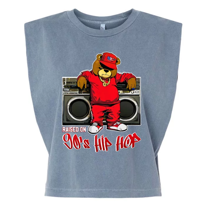 Raised On 90s Hip Hop Anniversary Teddy Bear Graffiti Rap Garment-Dyed Women's Muscle Tee