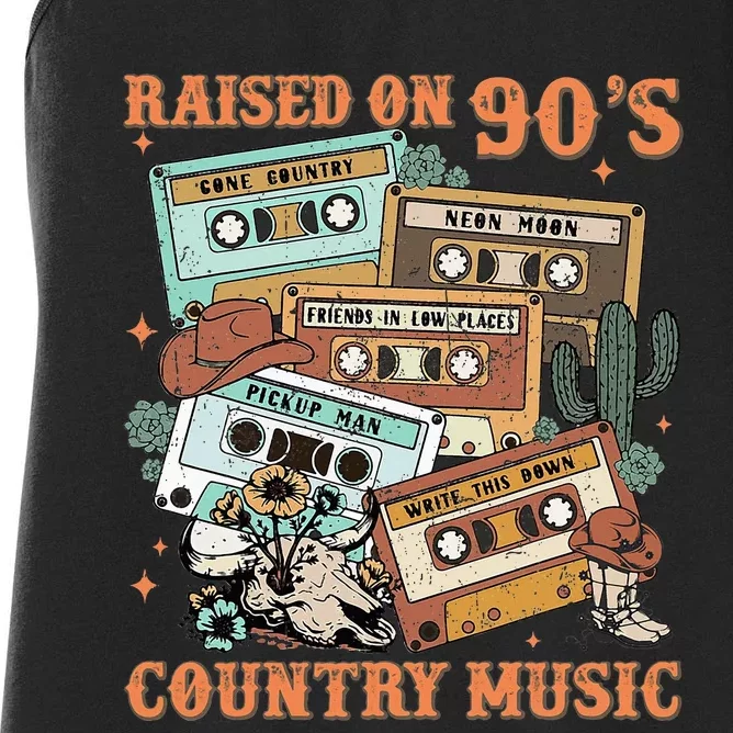 Raised On 90S Country Music Western Cowboy Retro Cow Skull Women's Racerback Tank