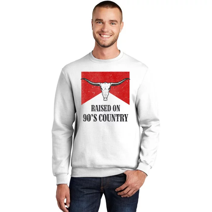 Raised On 90s Country Vintage Bull Skull Western Rodeo Sweatshirt