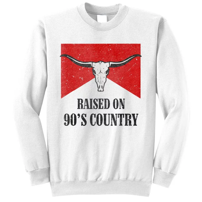 Raised On 90s Country Vintage Bull Skull Western Rodeo Sweatshirt