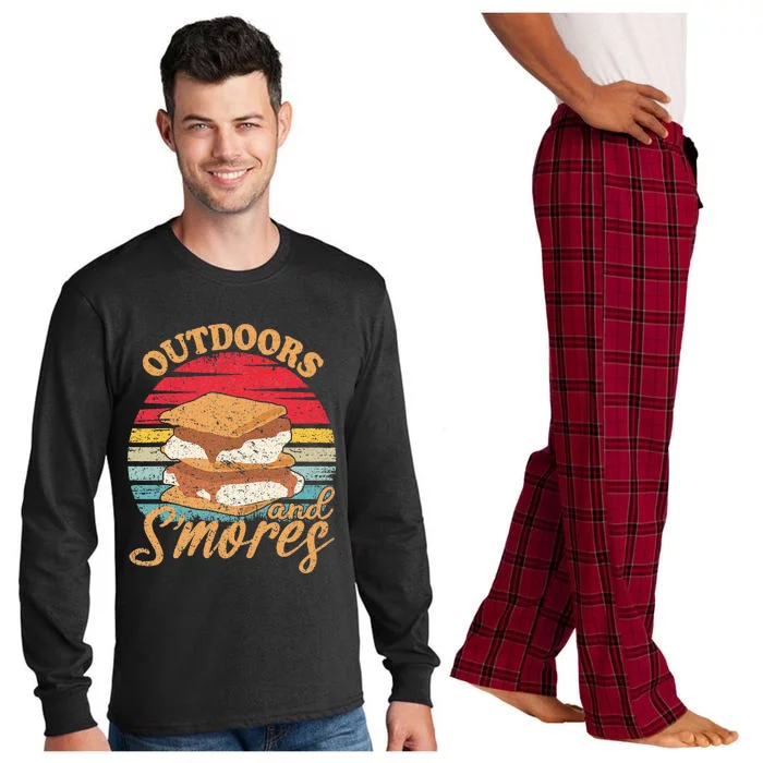 retro Outdoors And Smores Camping Lover Marshmallow Long Sleeve Pajama Set