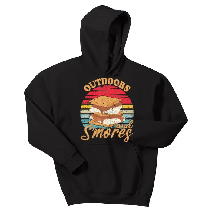 retro Outdoors And Smores Camping Lover Marshmallow Kids Hoodie