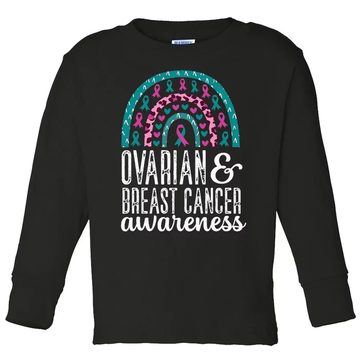 Rainbow Ovarian and Breast Cancer Awareness Toddler Long Sleeve Shirt