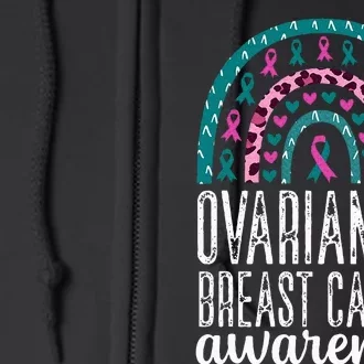 Rainbow Ovarian and Breast Cancer Awareness Pink Teal Ribbon Full Zip Hoodie